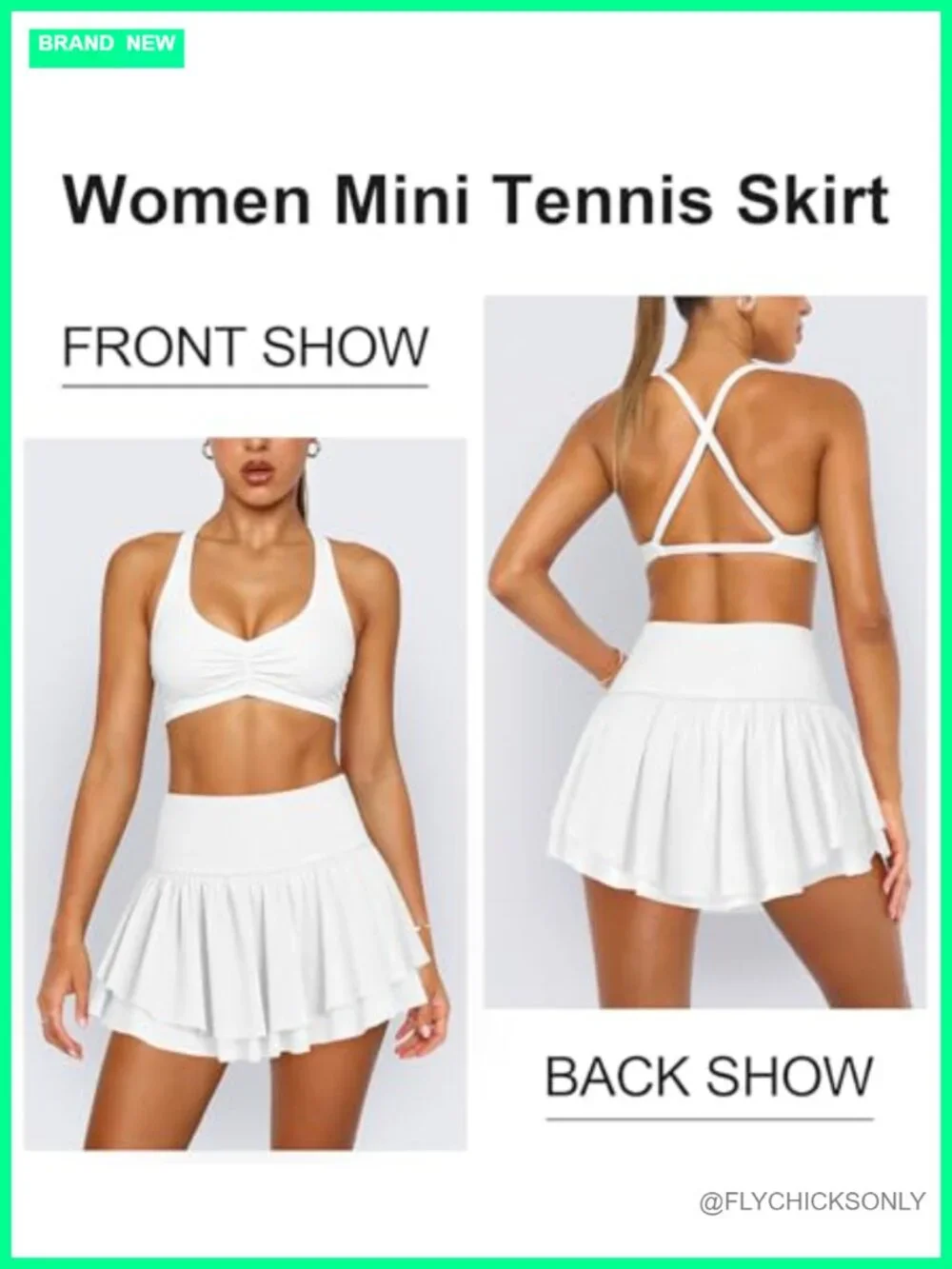 Pleated Tennis Skirt High-Waisted Flowy Double Ruffle with Shorts Pockets
